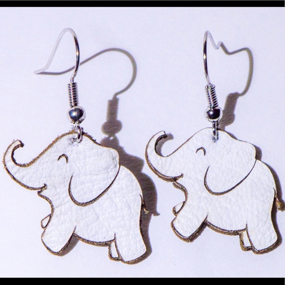 Handmade 100% recycled leather elephant earrings